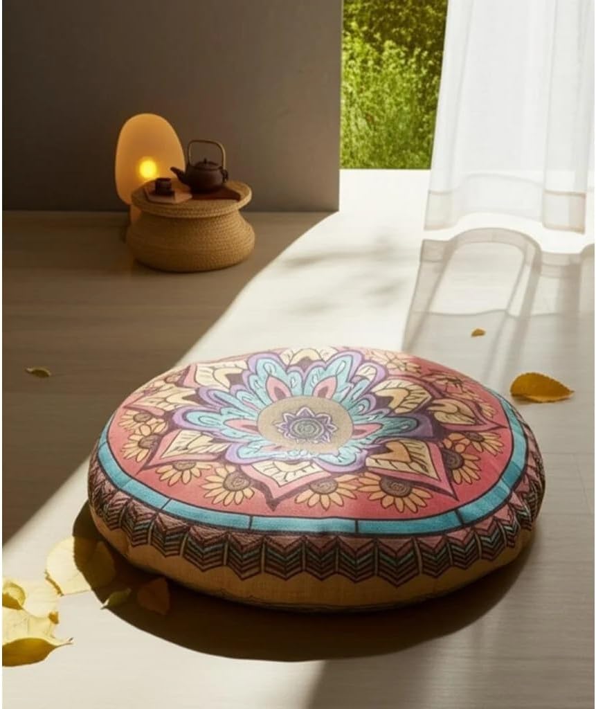 Boho Round Floor Pillow Meditation Cushion, Vibrant Red