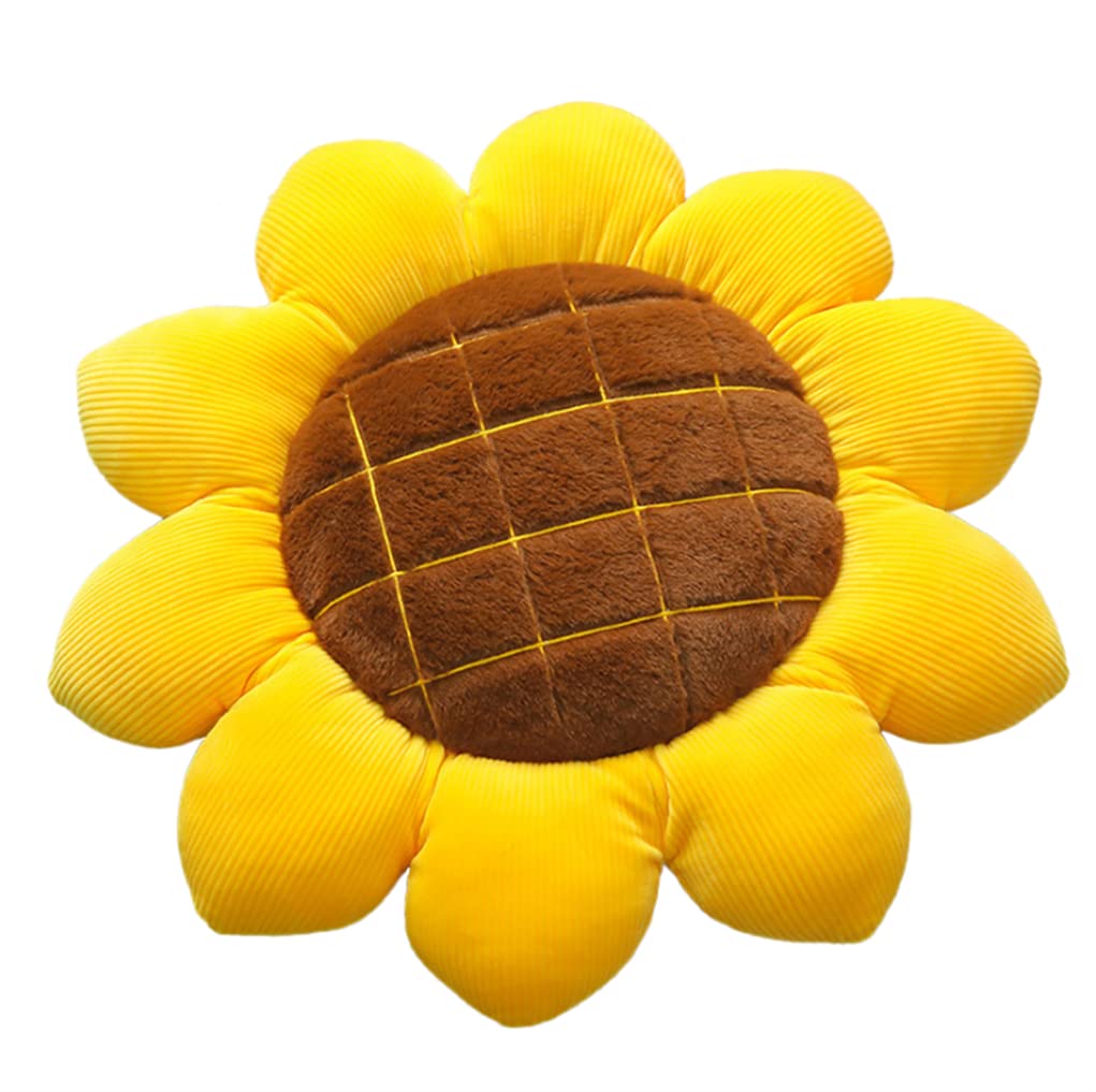 Flower-Shaped Daisy Pillow Sofa Cushion Round Center Flower Chair Cushion Bay Window Tatami Decoration Office Cushion car Cushion (50*50cm/20*20inch, Sunflower Yellow-Brown)