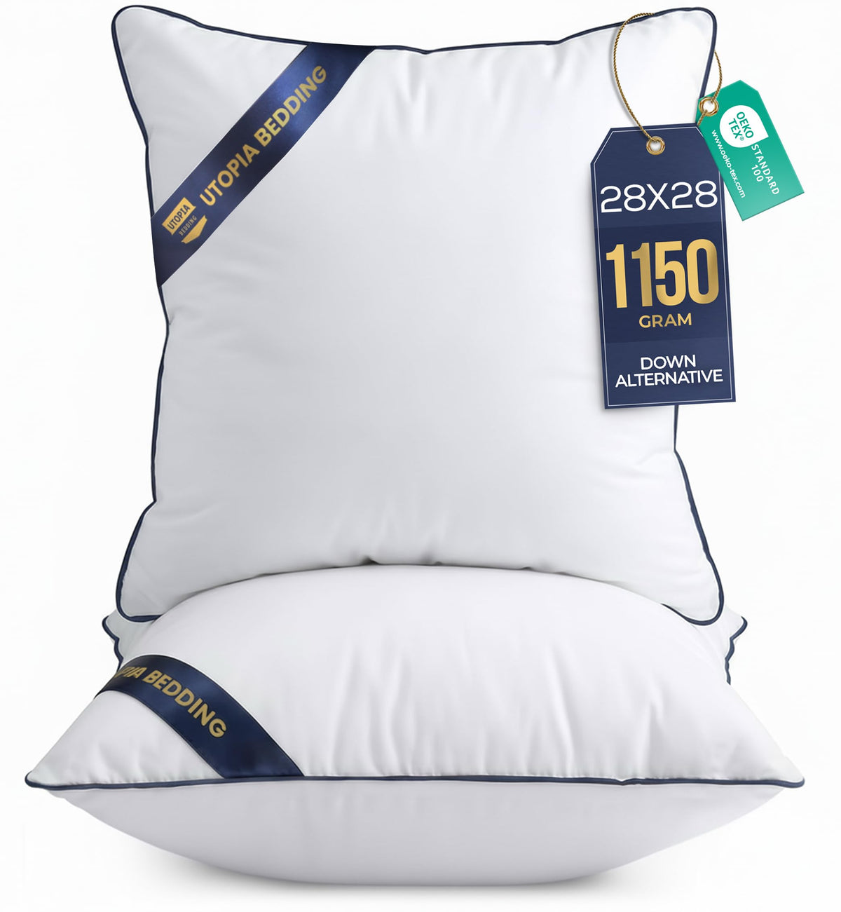 Premium Piping Throw Pillows 18x18, Decorative Pillow Inserts, 4-Pack