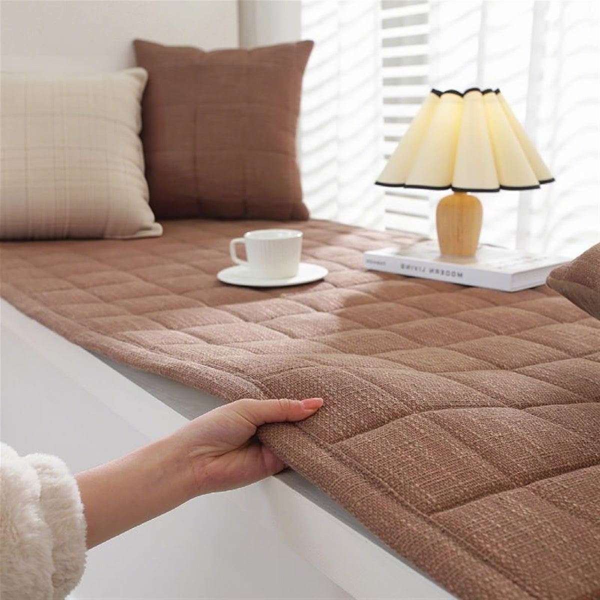 Bay Window Mat Soft Non-Slip Window Sill Cushion Pad Indoor Couch Cover for Pets Dust-Proof Bedside Carpet for Bench, Living Room, Blue, 24 x 71 Inches