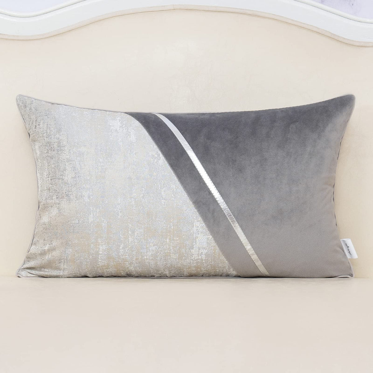 Alerfa 18 x 18 Inch Black Beige Gold Leather Patchwork Velvet & Polyester Cushion Case Luxury Modern Square Throw Pillow Cover Decorative Pillow for Couch Sofa Living Room Bedroom Car 45 x 45cm