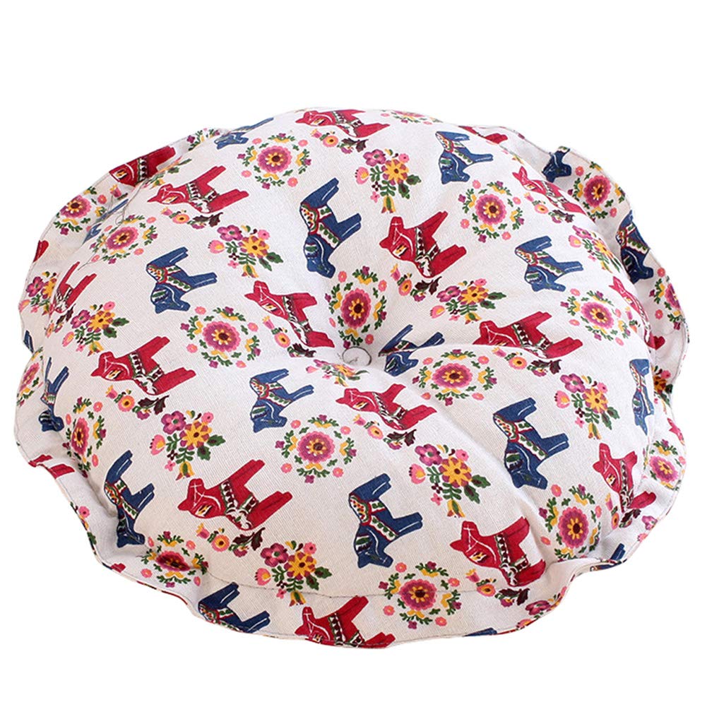 vctops Boho Soft Round Floor Pillow Cushion with Ruffles, Cotton Linen Print Chair Pad Tatami for Meditation, Yoga, Living Room, Balcony (Sky Blue,18"x18"x5")