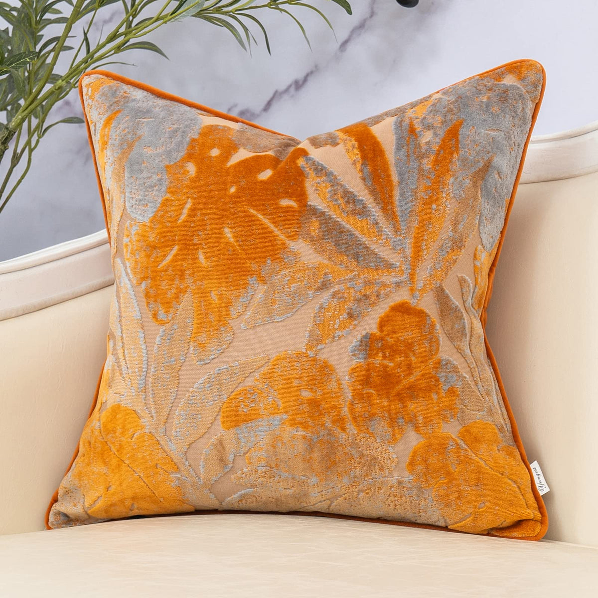 Yangest Grey Leaf Rectangle Pillow Cover Cut Velvet Cushion Cover Luxury Modern Pillowcover for Couch Living Room Bedroom,12x20 Inch
