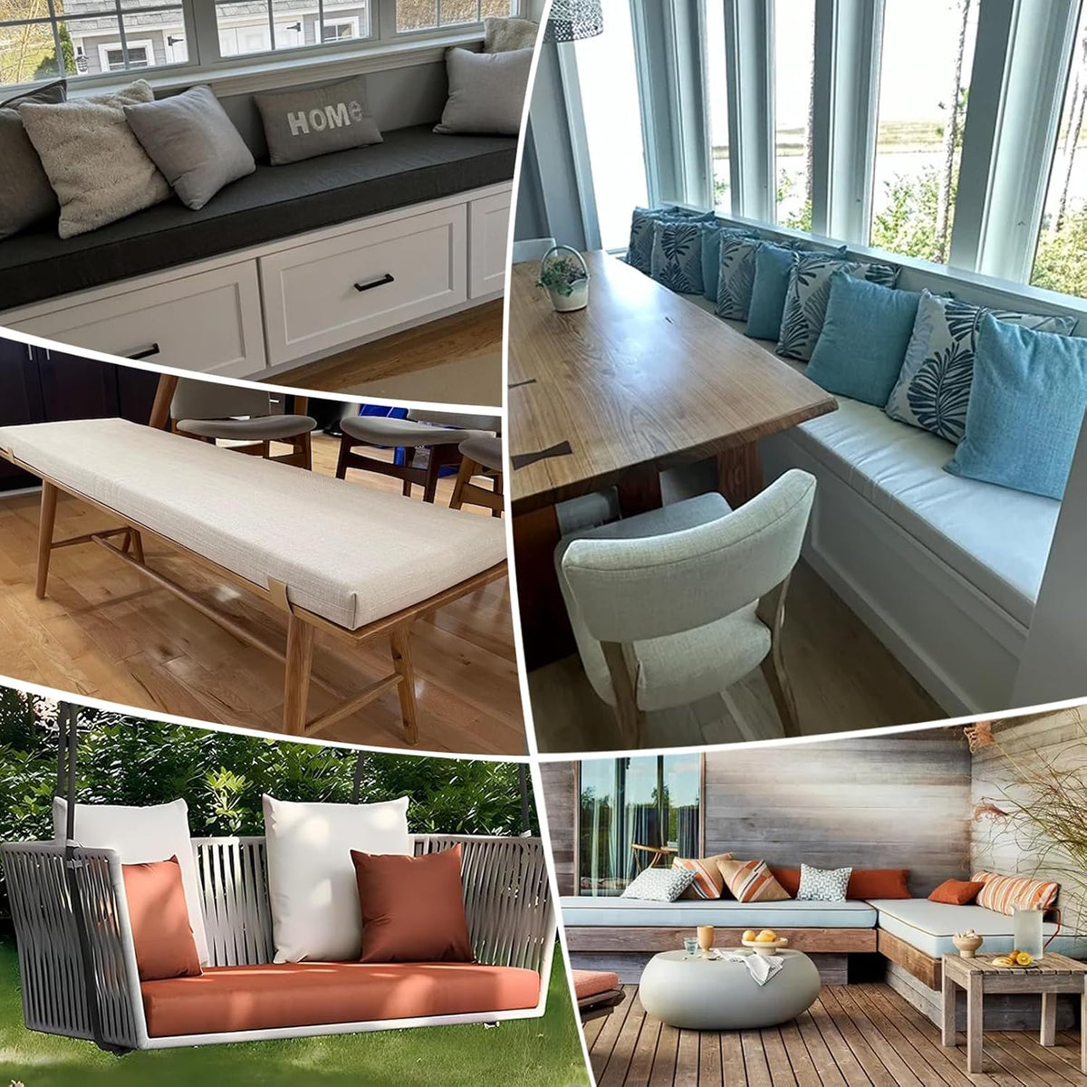Bay Window Seat Cushions Custom Trapezoid Shape Indoor Outdoor Non-Slip Bench Foam Cushion Waterproof Personalized Piping Fabric Color Foam Thickness