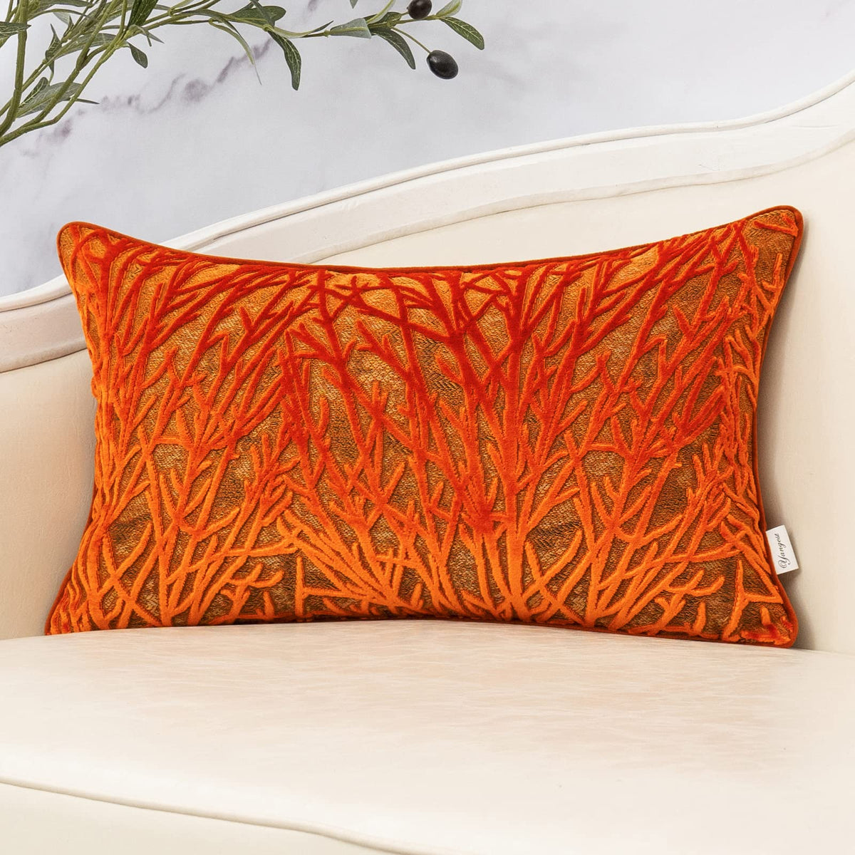 Yangest Beige Twigs Greenish Throw Pillow Cover Branches Velvet Cushion Case Neutral Pillowcase for Sofa Couch Bedroom Living Room Home Decor,20x20 Inch