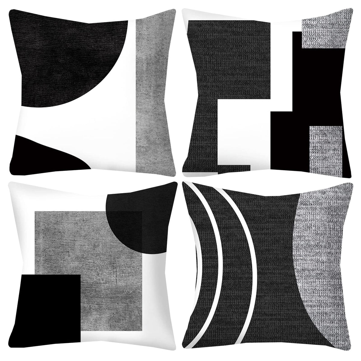Black and Grey Throw Pillow Covers 18x18 inch Set of 4 Geometric Abstract Pillow Cases Square Decorative Cushion Covers for Sofa Couch
