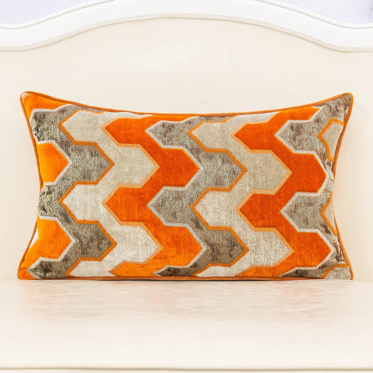 Alerfa Square Pillow Geometric Stripes Embroidery Cut Velvet Cushion Case Luxury Modern Throw Pillow Cover Decorative Pillow for Couch Sofa Living Room Bedroom Car 20 x 20 Inch Brown Gray