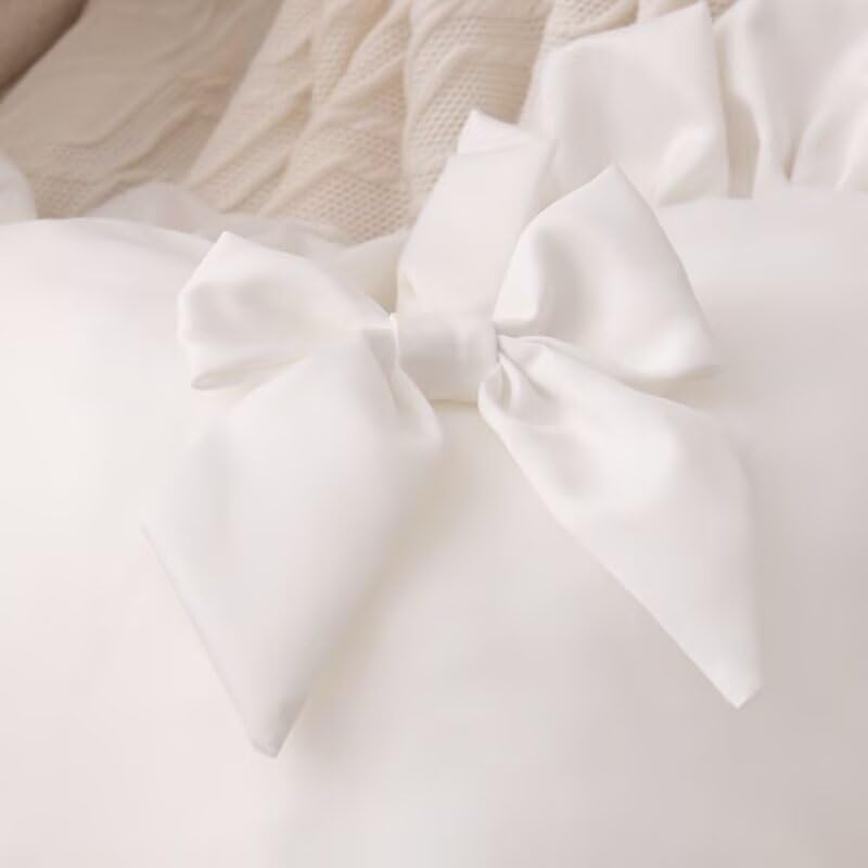 Heart Ruffled Throw Pillow,Satin Heart Throw Pillow Bow Pillows Wedding Gifts Pillows Decorative Cushion for Sofa Bed Bay Window 20×16 inch,White