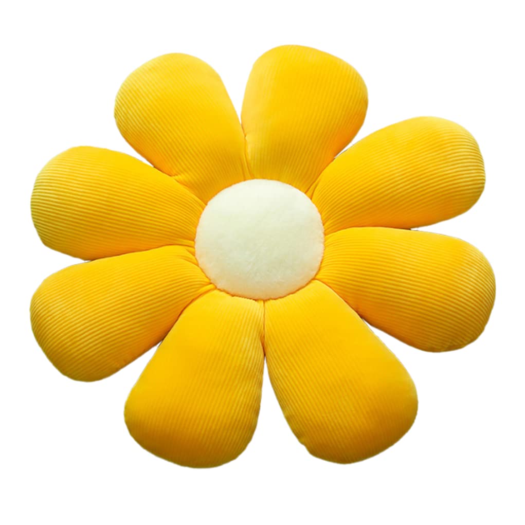 Flower-Shaped Daisy Pillow Sofa Cushion Round Center Flower Chair Cushion Bay Window Tatami Decoration Office Cushion car Cushion (50*50cm/20*20inch, Sunflower Yellow-Brown)