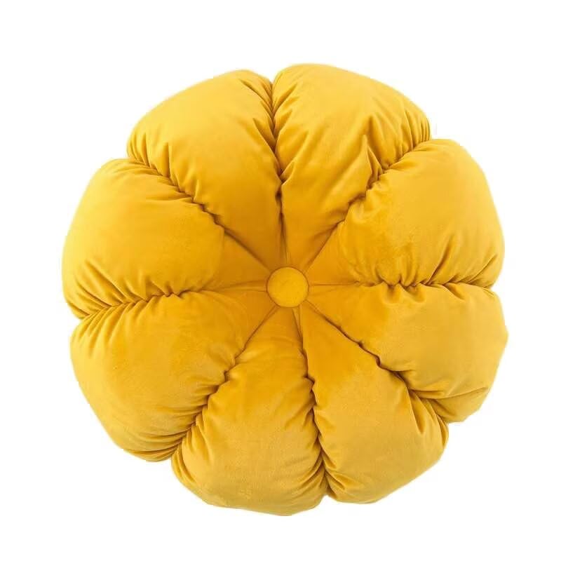 Round Velvet Throw Pillows, 18" Round Eight-petaline Pumpkin Pillow Sofa Cushion Bay Window Pillow Bedroom Balcony Decorative Cushion Orange