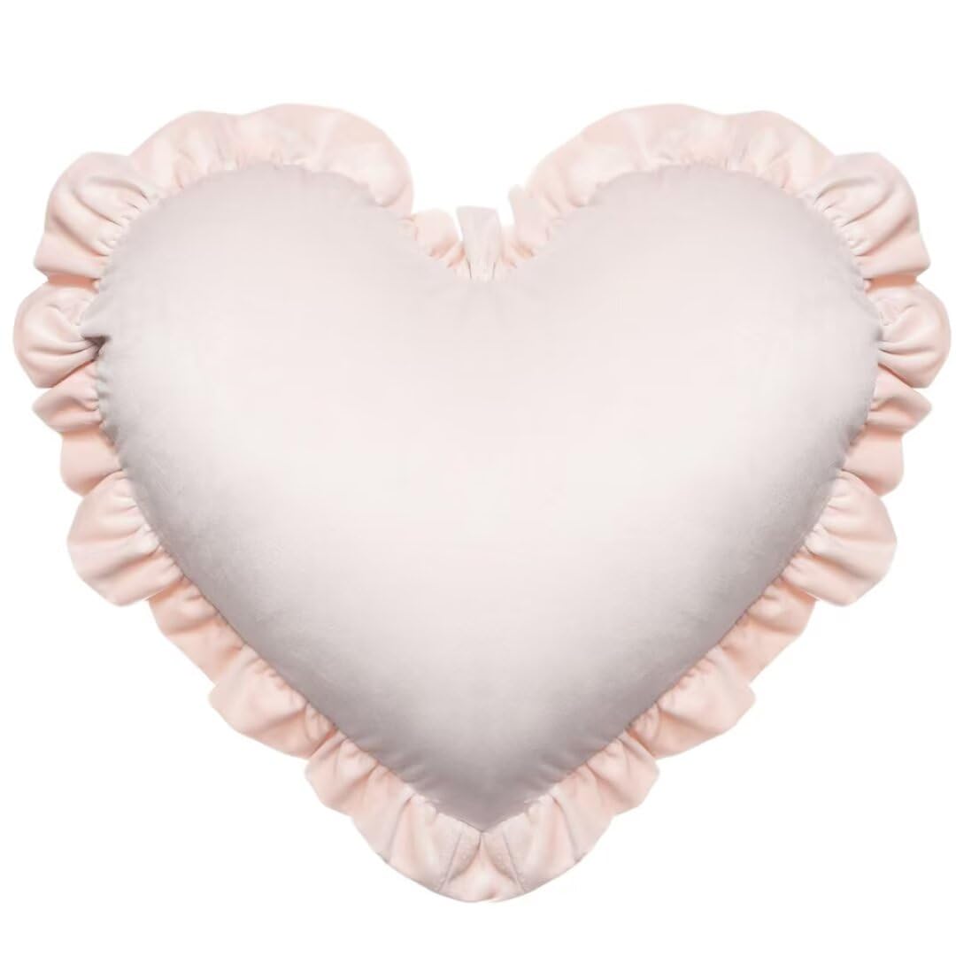 Heart Ruffled Throw Pillow,Satin Heart Throw Pillow Bow Pillows Wedding Gifts Pillows Decorative Cushion for Sofa Bed Bay Window 20×16 inch,White