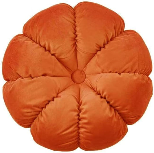 Round Velvet Throw Pillows, 18" Round Eight-petaline Pumpkin Pillow Sofa Cushion Bay Window Pillow Bedroom Balcony Decorative Cushion Orange
