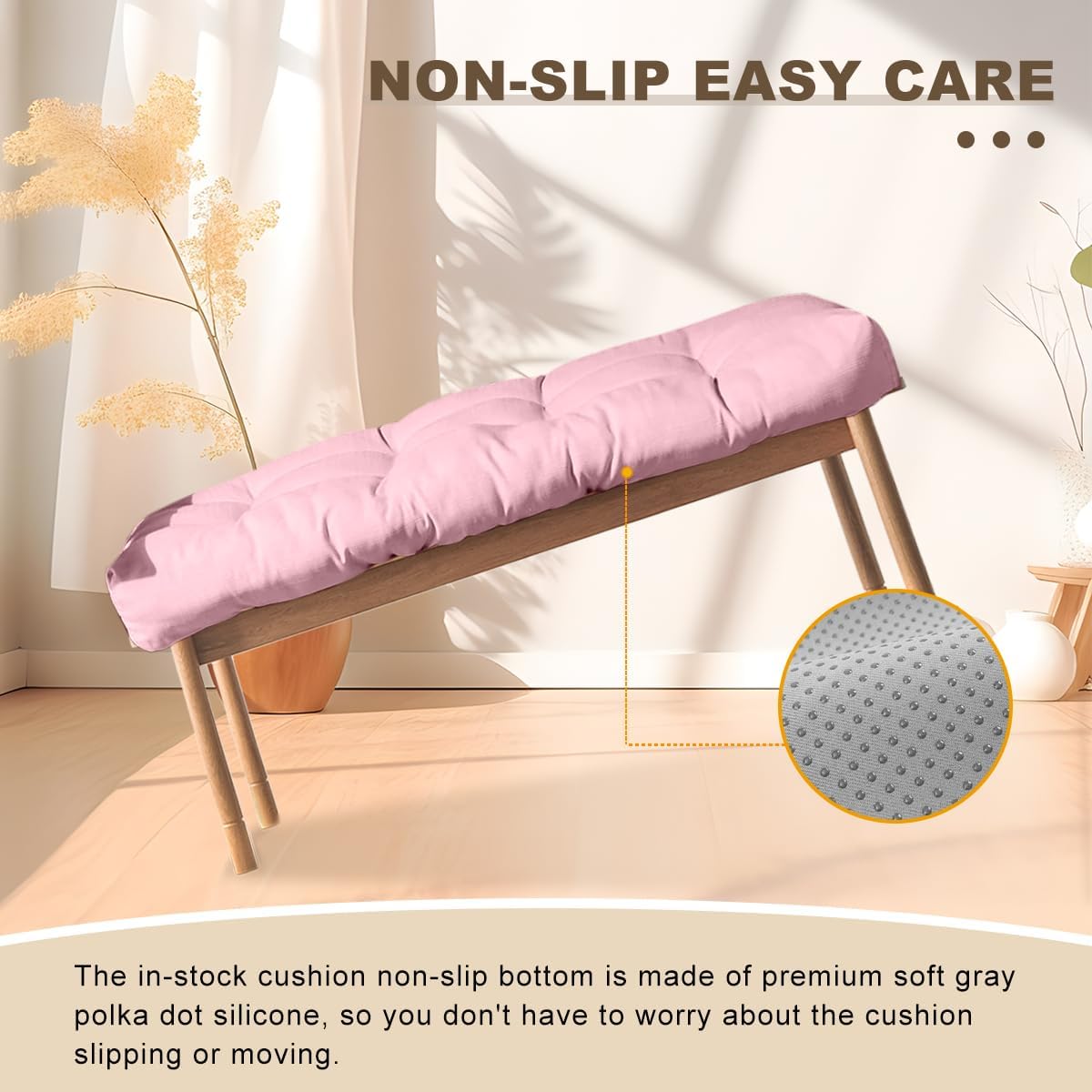 Bench Cushion 30 inches,Indoor/Outdoor Non-Slip Tufted Cushions, Premium Waterproof Linen, Soft Piano Sofa Cushions, Entryway Storage, Bay Window, High-Density Memory Foam(Light Pink-30x14x4in)