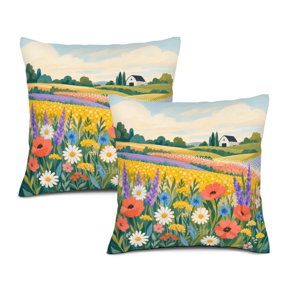 InkRain Farmhouse Harvest Pillow Cover Simple Mushroom Planter Scene 26x26 Inch Set of 2 Cotton Linen Double Sided Country Square Throw Cushion Case Indoor Accent for Bay Window Seat Decor