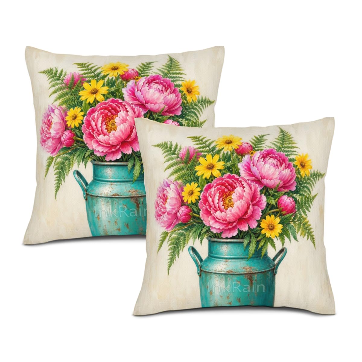 InkRain Farmhouse Harvest Pillow Cover Simple Mushroom Planter Scene 26x26 Inch Set of 2 Cotton Linen Double Sided Country Square Throw Cushion Case Indoor Accent for Bay Window Seat Decor