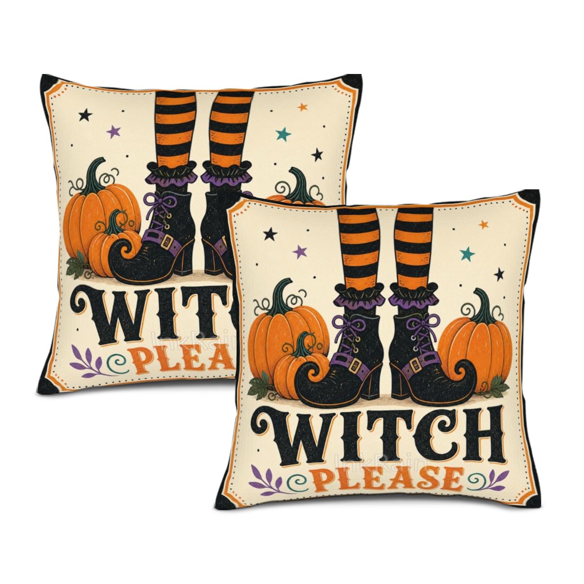 InkRain Halloween Pillow Cover Fresh Pumpkin Stack Moon Graphic Scene 26x26 Inch Set of 2 Cotton Linen Double Sided Whimsical Square Throw Cushion Case House Seat for Bay Window Seat Decor