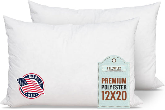 Pillowflex Premium Polyester Pillow Insert - 12x20 Soft Decorative Pillow