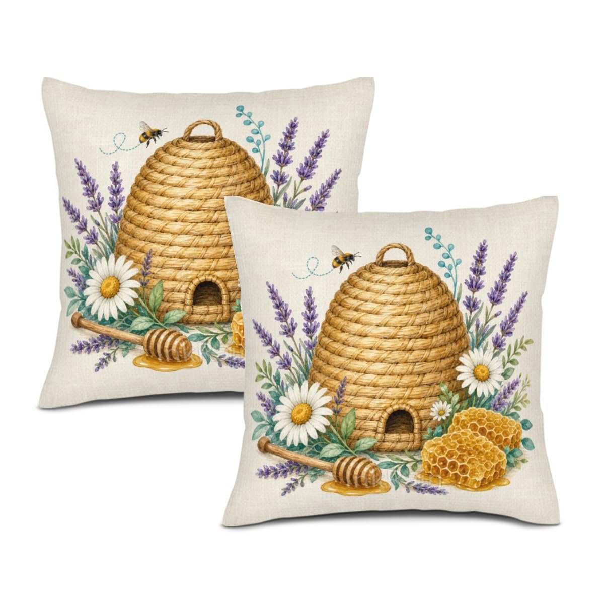 InkRain Farmhouse Harvest Pillow Cover Simple Mushroom Planter Scene 26x26 Inch Set of 2 Cotton Linen Double Sided Country Square Throw Cushion Case Indoor Accent for Bay Window Seat Decor