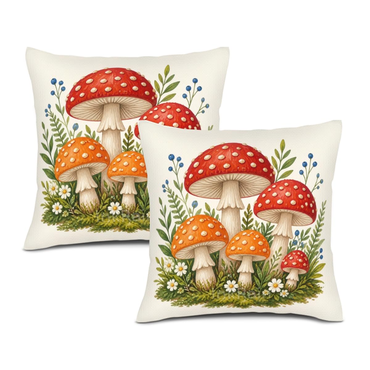 InkRain Farmhouse Harvest Pillow Cover Simple Mushroom Planter Scene 26x26 Inch Set of 2 Cotton Linen Double Sided Country Square Throw Cushion Case Indoor Accent for Bay Window Seat Decor