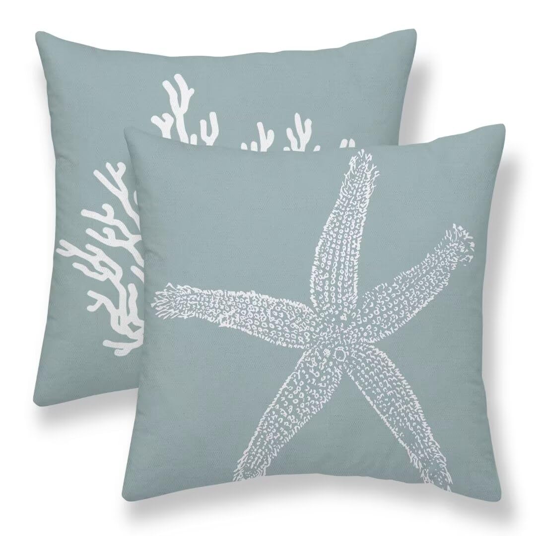 Summer Palm Leaf Pillow Covers 20x20 Set of 2, Coral Tropical Leaf Decorative Outdoor Throw Pillow Covers Green Blue Botanical Farmhouse Cushion Case Linen Square Decor for Couch Sofa