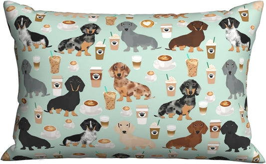 Cute Colored Coffee Dachshund Pillowcase for Hair and Skin, Queen Size (20x30 inches) Bed Home Decor Pillow Cover - Soft and Cozy Brushed Microfiber - Hidden Zipper Closure Print