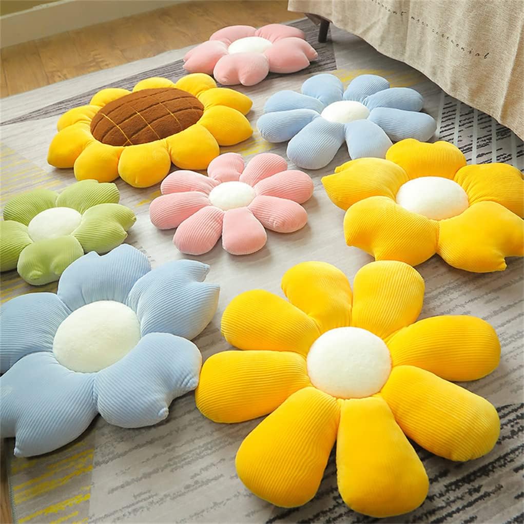 Flower-Shaped Daisy Pillow Sofa Cushion Round Center Flower Chair Cushion Bay Window Tatami Decoration Office Cushion car Cushion (50*50cm/20*20inch, Sunflower Yellow-Brown)