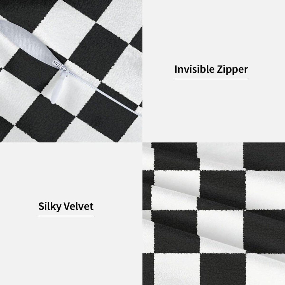 Pack of 2 Decorative Black White Throw Pillow Covers Checkerboard Luxury Super Soft Velvet Set Case Cushion for Couch Sofa Bedroom 20x20-Inch