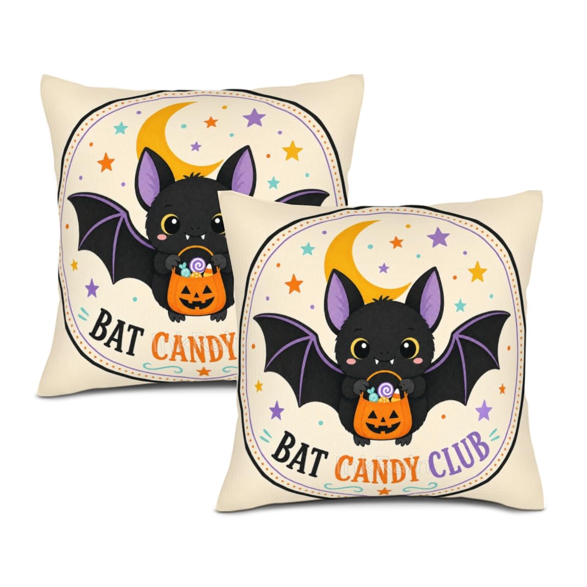 InkRain Halloween Pillow Cover Fresh Pumpkin Stack Moon Graphic Scene 26x26 Inch Set of 2 Cotton Linen Double Sided Whimsical Square Throw Cushion Case House Seat for Bay Window Seat Decor