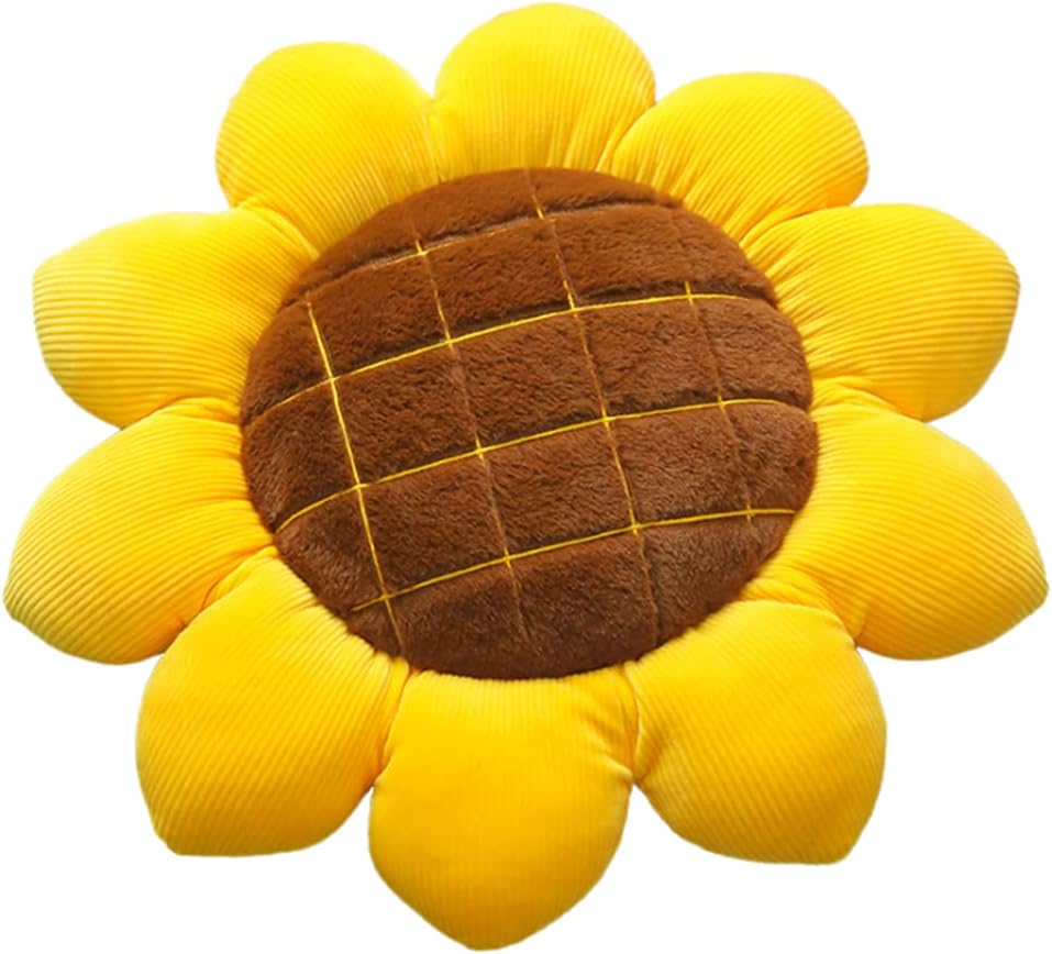 Flower-Shaped Daisy Pillow Sofa Cushion Round Center Flower Chair Cushion Bay Window Tatami Decoration Office Cushion car Cushion (50*50cm/20*20inch, Sunflower Yellow-Brown)