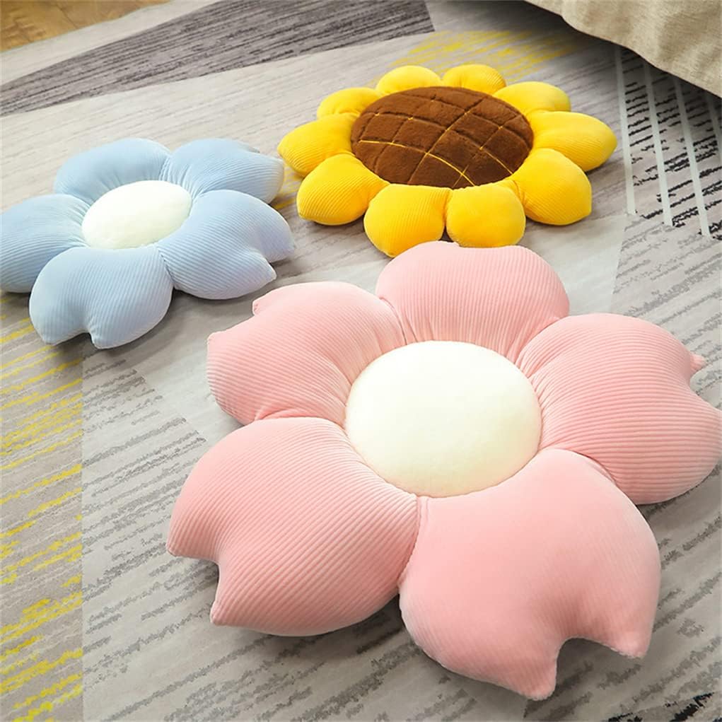 Flower-Shaped Daisy Pillow Sofa Cushion Round Center Flower Chair Cushion Bay Window Tatami Decoration Office Cushion car Cushion (50*50cm/20*20inch, Sunflower Yellow-Brown)