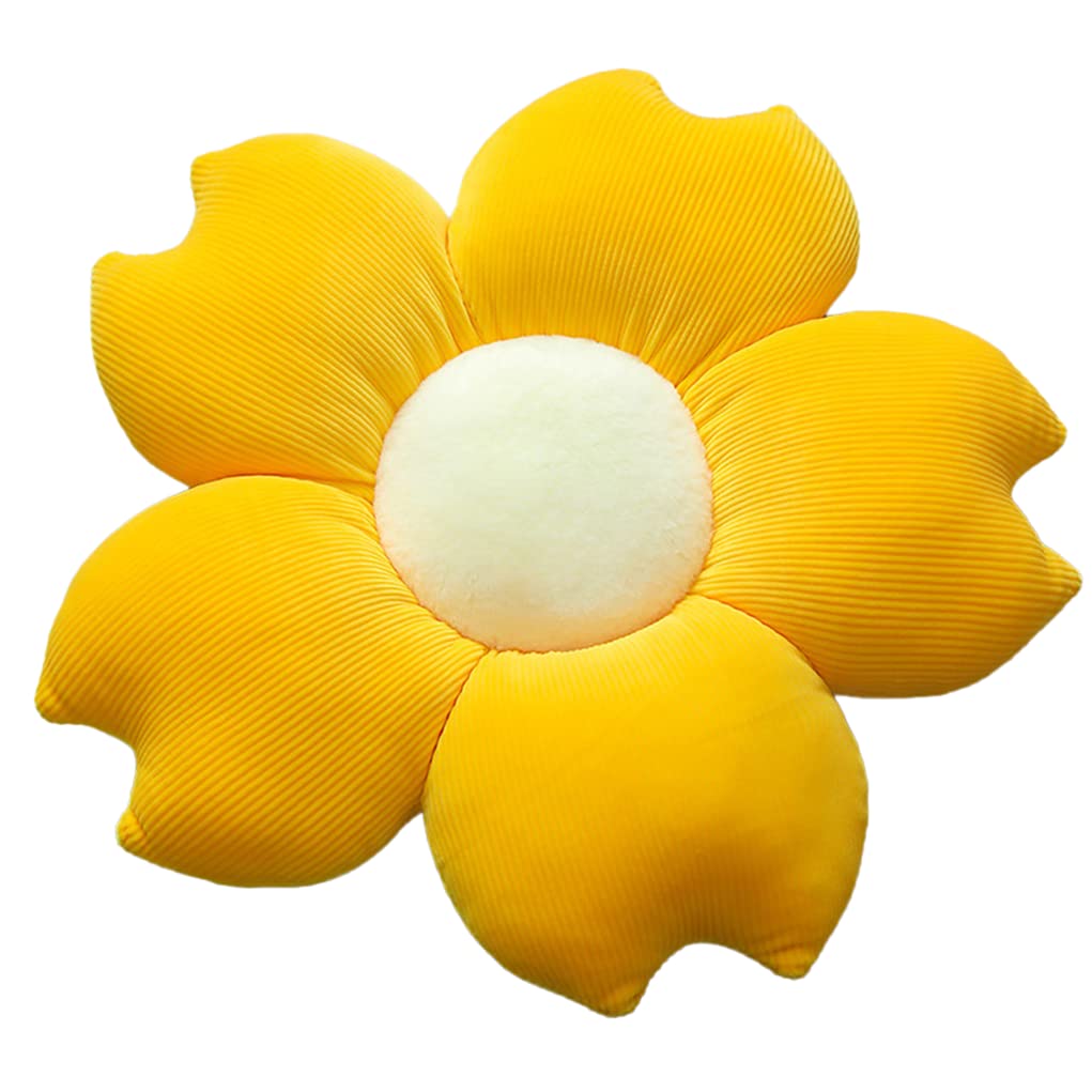 Flower-Shaped Daisy Pillow Sofa Cushion Round Center Flower Chair Cushion Bay Window Tatami Decoration Office Cushion car Cushion (50*50cm/20*20inch, Sunflower Yellow-Brown)