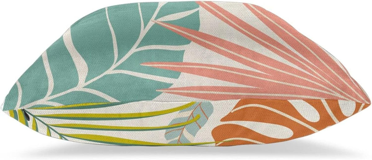 Summer Palm Leaf Pillow Covers 20x20 Set of 2, Coral Tropical Leaf Decorative Outdoor Throw Pillow Covers Green Blue Botanical Farmhouse Cushion Case Linen Square Decor for Couch Sofa