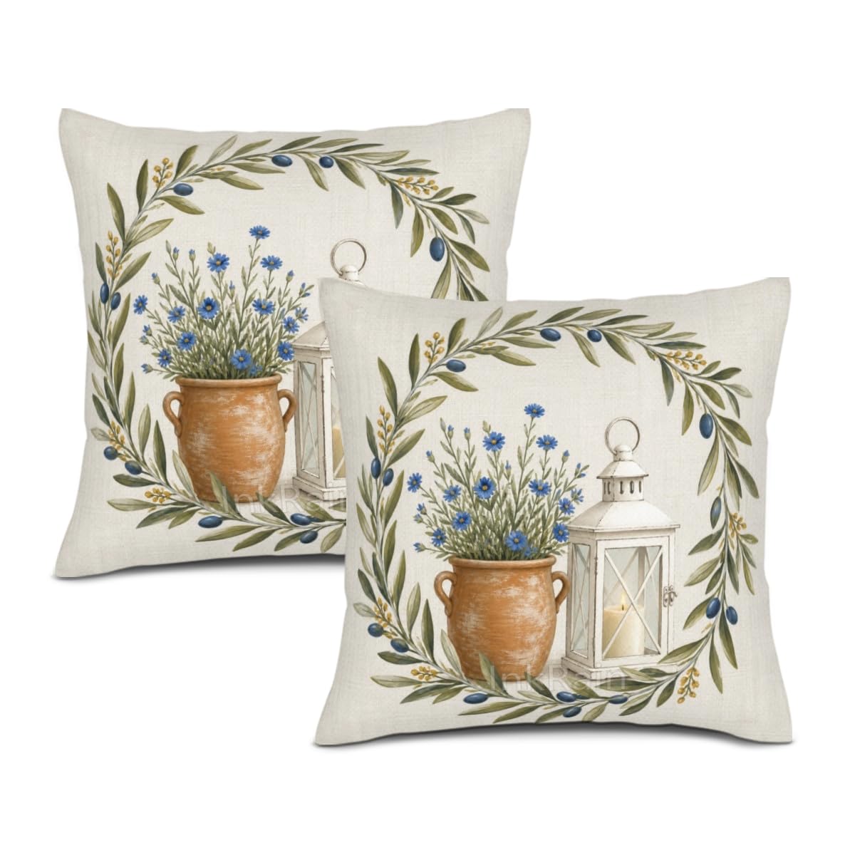 InkRain Farmhouse Harvest Pillow Cover Simple Mushroom Planter Scene 26x26 Inch Set of 2 Cotton Linen Double Sided Country Square Throw Cushion Case Indoor Accent for Bay Window Seat Decor
