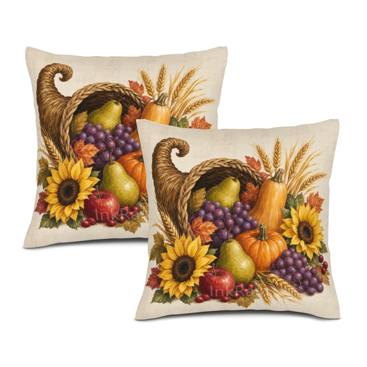 InkRain Farmhouse Harvest Pillow Cover Simple Mushroom Planter Scene 26x26 Inch Set of 2 Cotton Linen Double Sided Country Square Throw Cushion Case Indoor Accent for Bay Window Seat Decor
