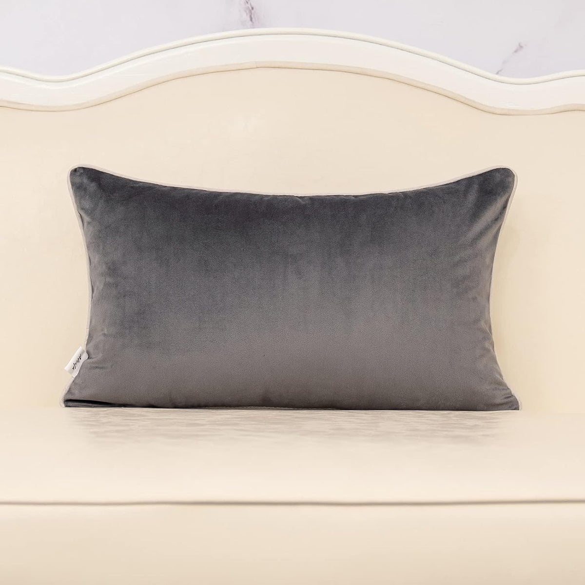 Alerfa Geometric Gold Leather Striped Throw Pillow Cover 12x20 Inch, Luxury Velvet Embroidered Decorative Lumbar Pillow Cover for Couch Living Room Bedroom, Gray