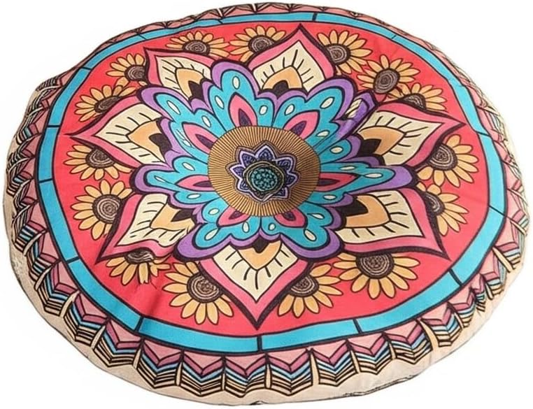 Boho Round Floor Pillow Meditation Cushion, Vibrant Red