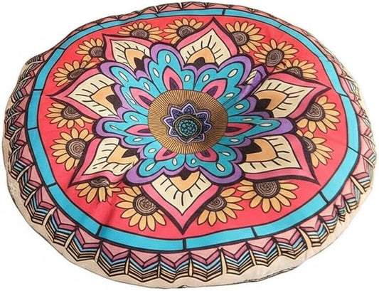 Boho Round Floor Pillow Meditation Cushion, Vibrant Red