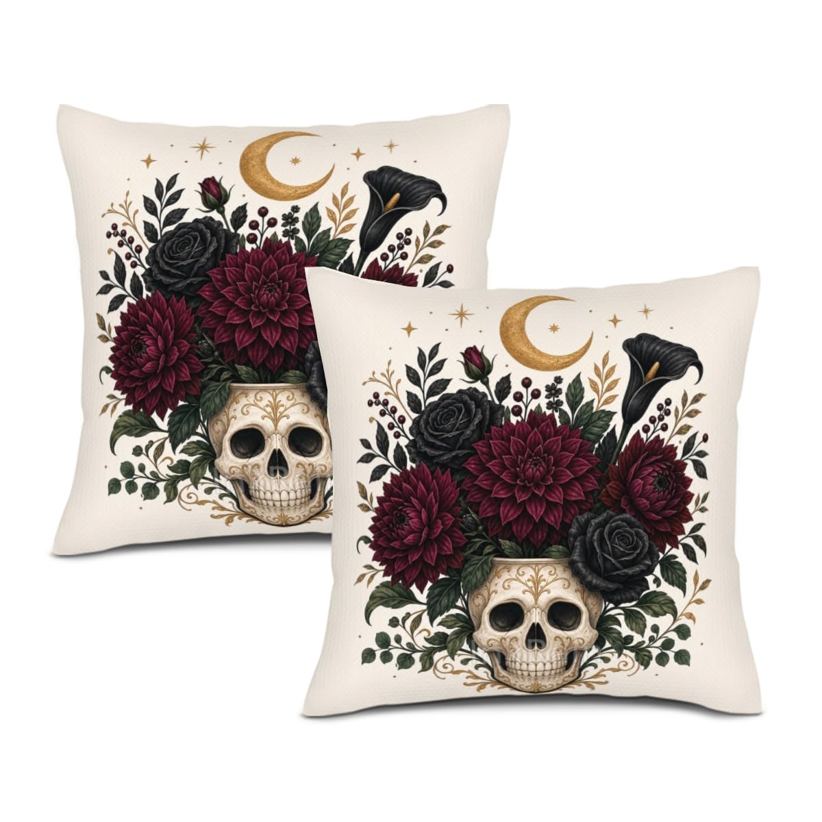 InkRain Halloween Pillow Cover Fresh Pumpkin Stack Moon Graphic Scene 26x26 Inch Set of 2 Cotton Linen Double Sided Whimsical Square Throw Cushion Case House Seat for Bay Window Seat Decor