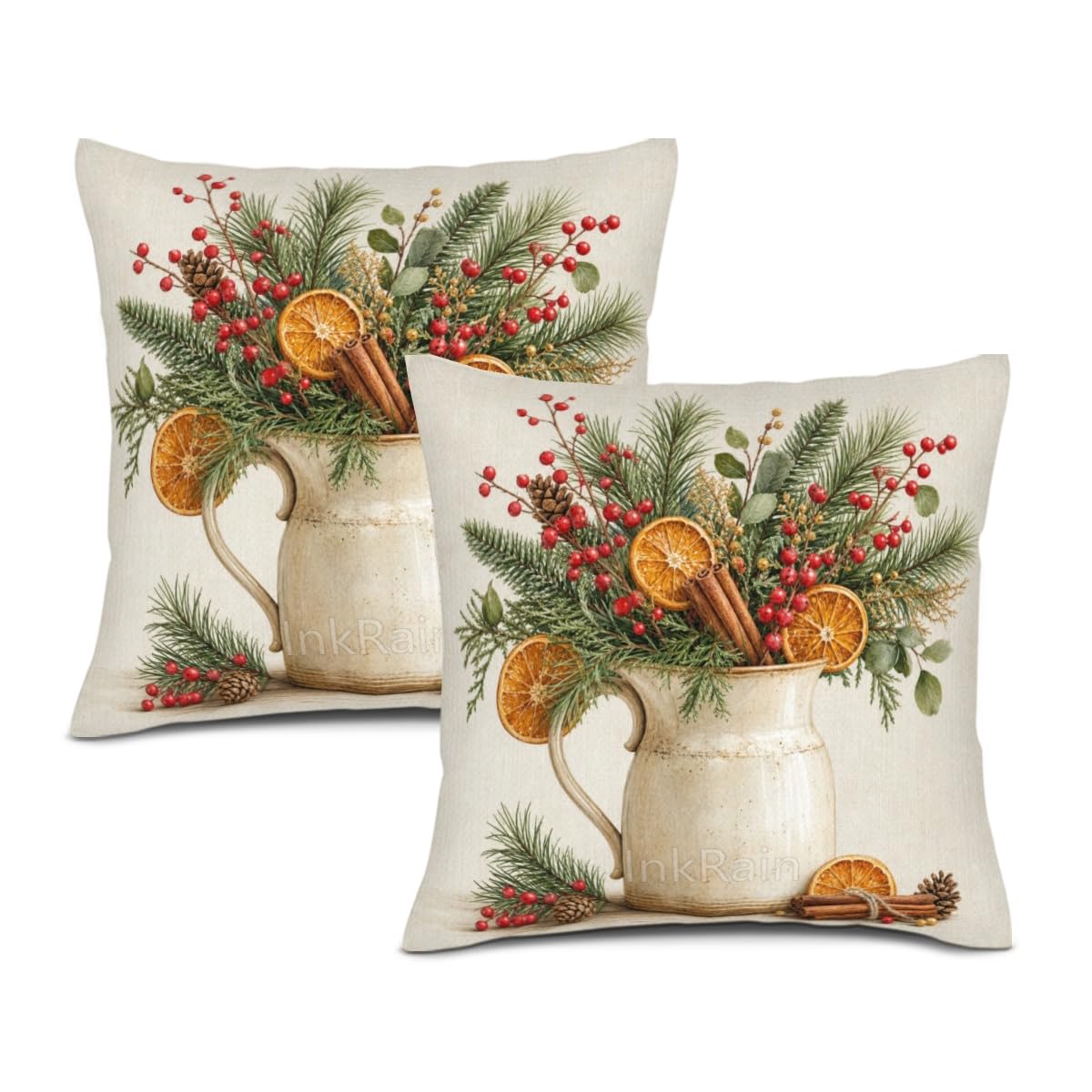 InkRain Farmhouse Harvest Pillow Cover Simple Mushroom Planter Scene 26x26 Inch Set of 2 Cotton Linen Double Sided Country Square Throw Cushion Case Indoor Accent for Bay Window Seat Decor