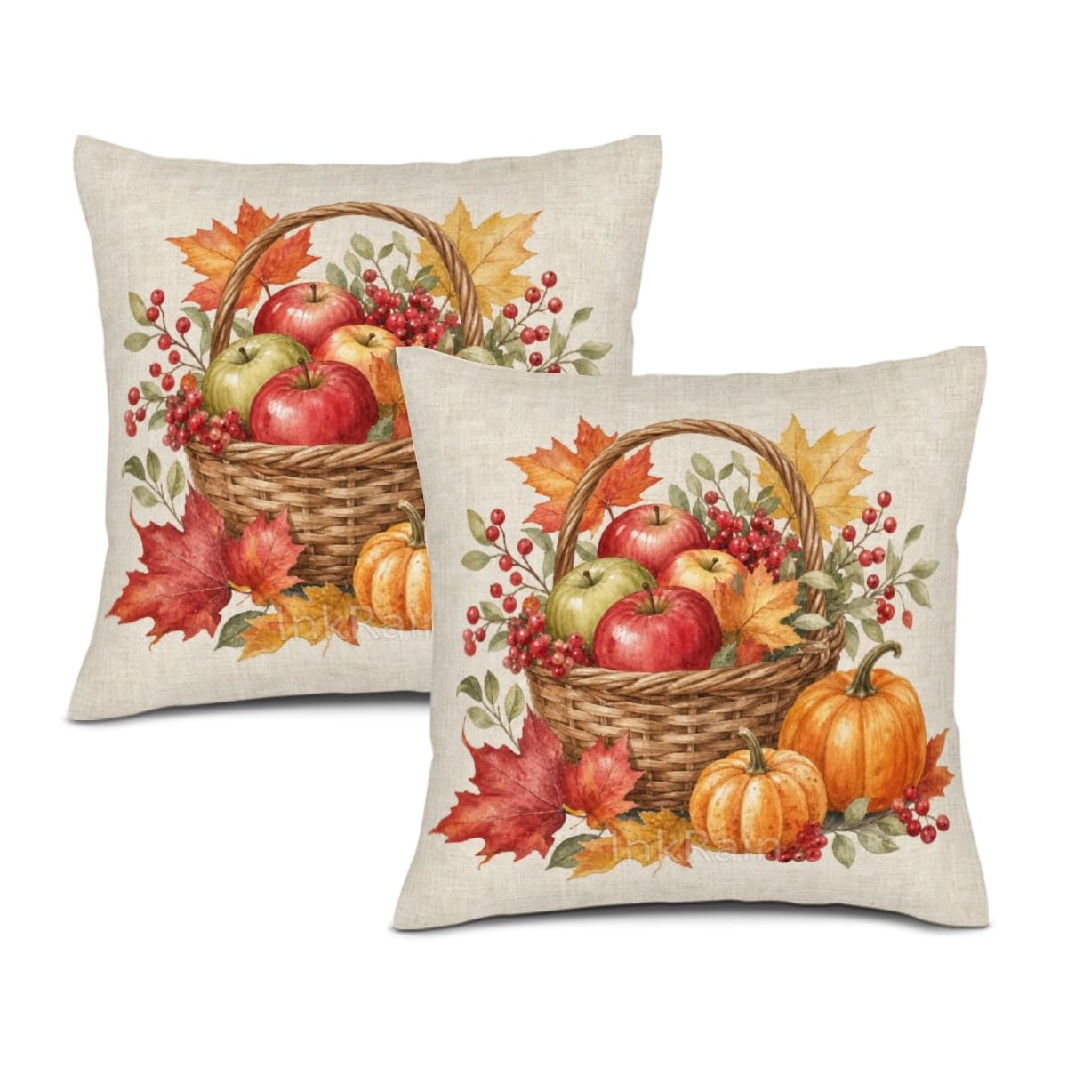 InkRain Farmhouse Harvest Pillow Cover Simple Mushroom Planter Scene 26x26 Inch Set of 2 Cotton Linen Double Sided Country Square Throw Cushion Case Indoor Accent for Bay Window Seat Decor