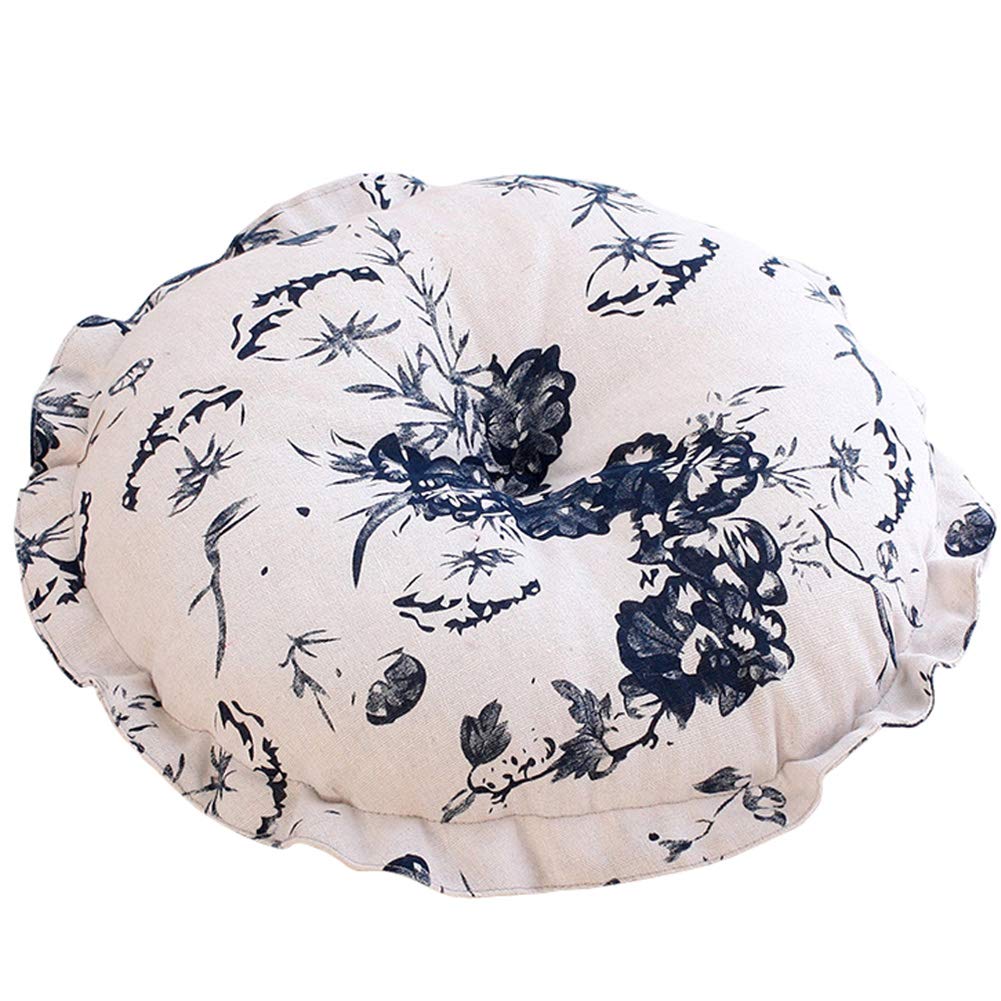 vctops Boho Soft Round Floor Pillow Cushion with Ruffles, Cotton Linen Print Chair Pad Tatami for Meditation, Yoga, Living Room, Balcony (Sky Blue,18"x18"x5")