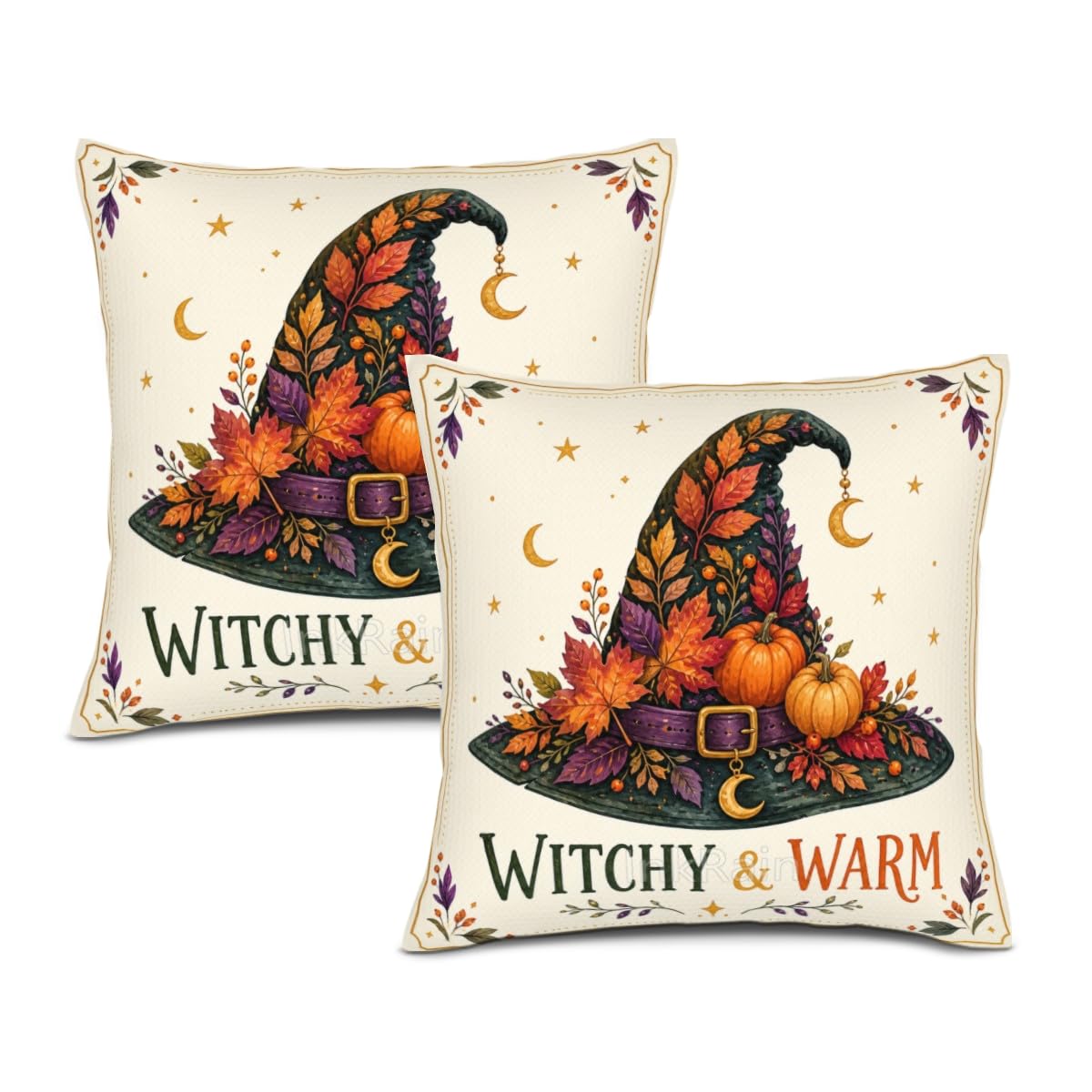 InkRain Halloween Pillow Cover Fresh Pumpkin Stack Moon Graphic Scene 26x26 Inch Set of 2 Cotton Linen Double Sided Whimsical Square Throw Cushion Case House Seat for Bay Window Seat Decor