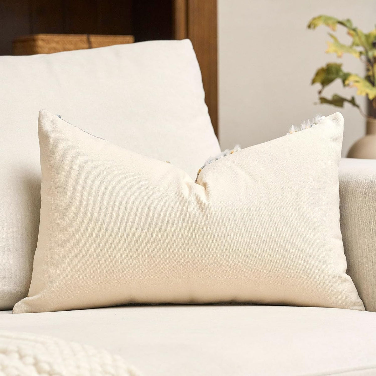 Gray Boho Striped Lumbar Throw Pillow Cover 12x20 Inch Farmhouse Woven Textured Pillow Cover Knitted Tufted Cushion Cover Neutral Pillowcase Home Decor for Sofa Couch Bedroom Living Room