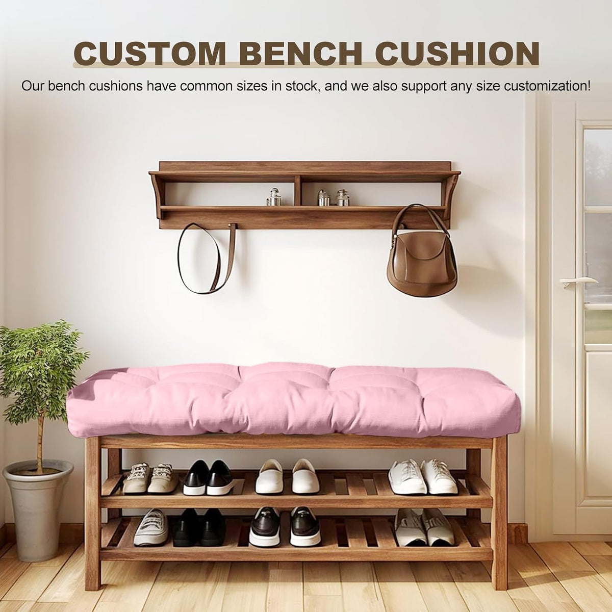 Bench Cushion 30 inches,Indoor/Outdoor Non-Slip Tufted Cushions, Premium Waterproof Linen, Soft Piano Sofa Cushions, Entryway Storage, Bay Window, High-Density Memory Foam(Light Pink-30x14x4in)
