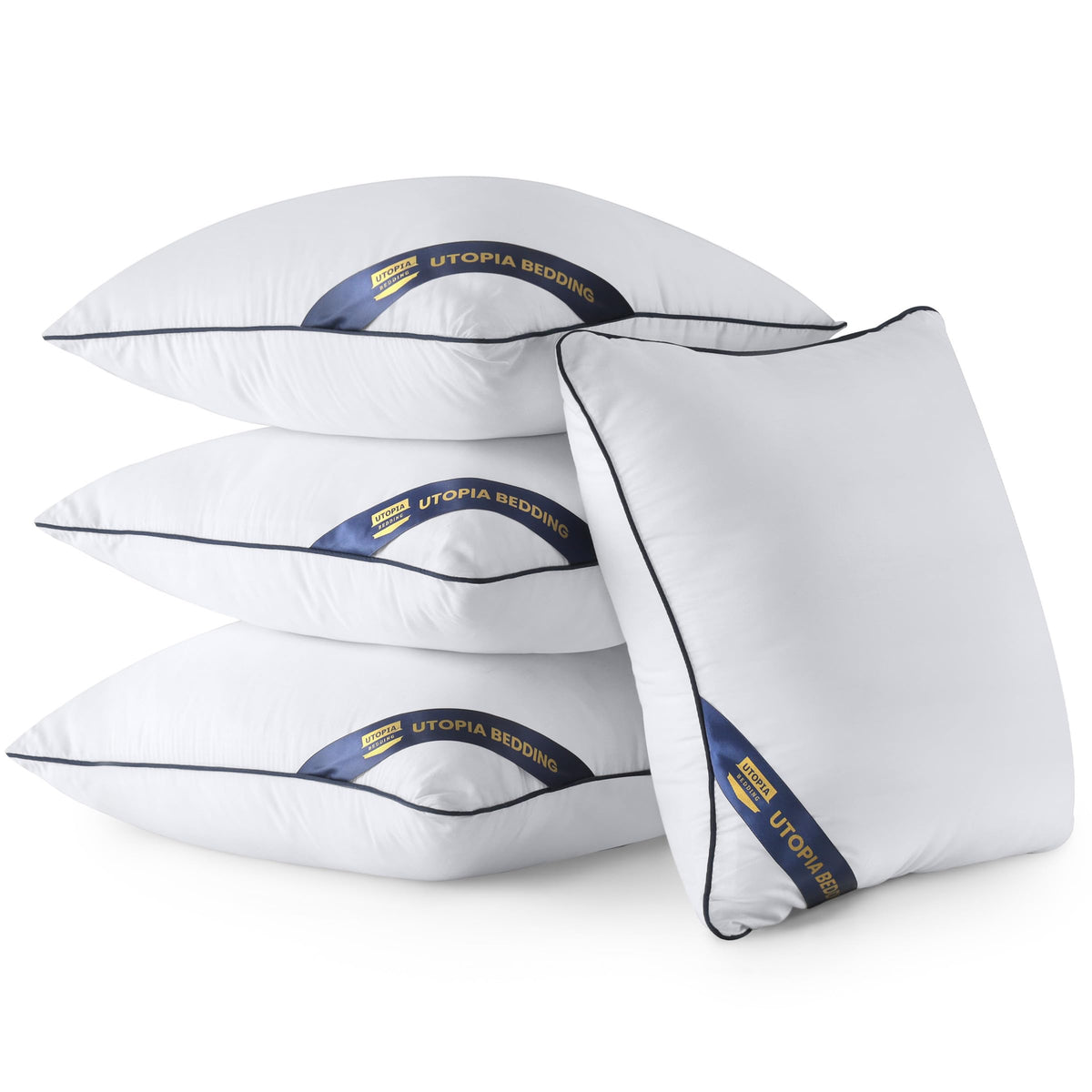 Premium Piping Throw Pillows 18x18, Decorative Pillow Inserts, 4-Pack