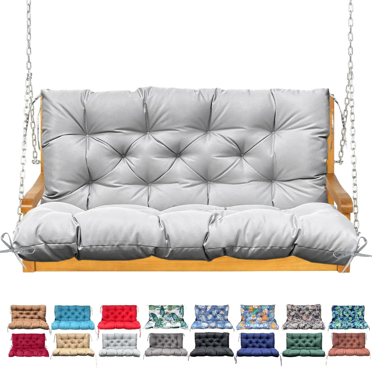 Porch Swing Cushion with Backrest, Waterproof Bench Cushion for Outdoor Furniture, 2-3 Seater Replacement Thickened Swing Cushion with Ties, Patio,Outdoor, Backyard and Garden (Yellow,60x40in)