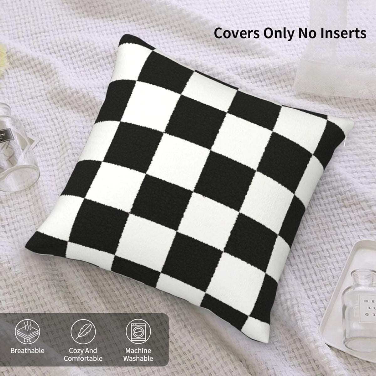 Pack of 2 Decorative Black White Throw Pillow Covers Checkerboard Luxury Super Soft Velvet Set Case Cushion for Couch Sofa Bedroom 20x20-Inch