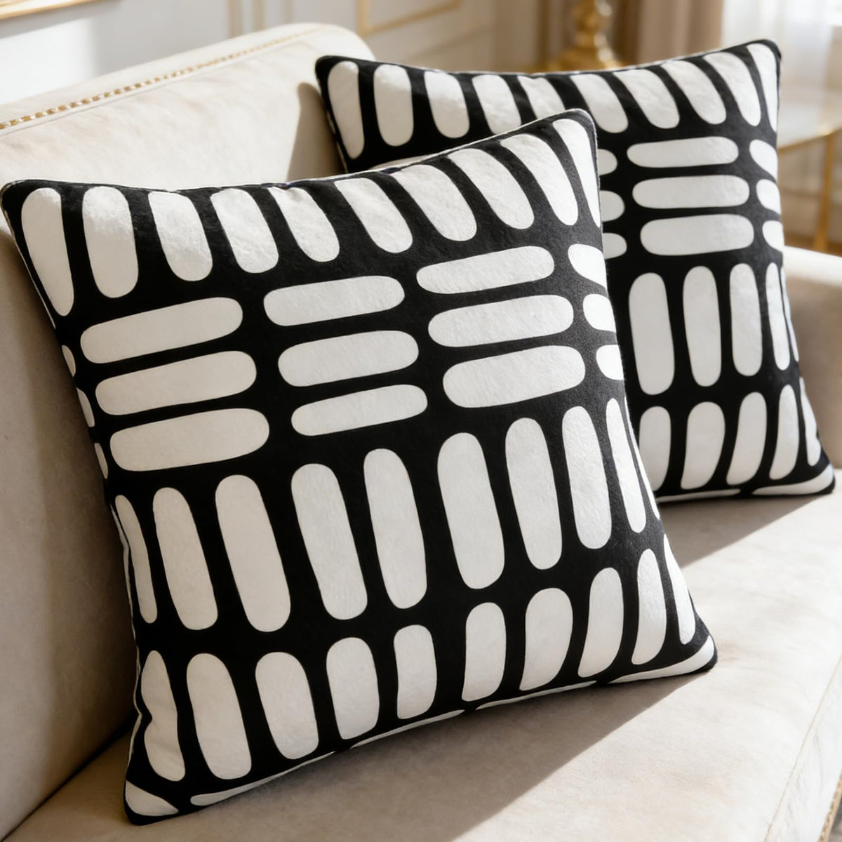 Pack of 2 Decorative Black White Throw Pillow Covers Checkerboard Luxury Super Soft Velvet Set Case Cushion for Couch Sofa Bedroom 20x20-Inch