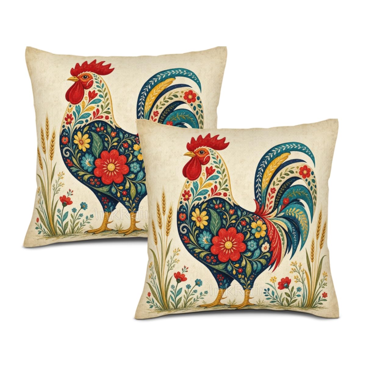 InkRain Farmhouse Harvest Pillow Cover Simple Mushroom Planter Scene 26x26 Inch Set of 2 Cotton Linen Double Sided Country Square Throw Cushion Case Indoor Accent for Bay Window Seat Decor