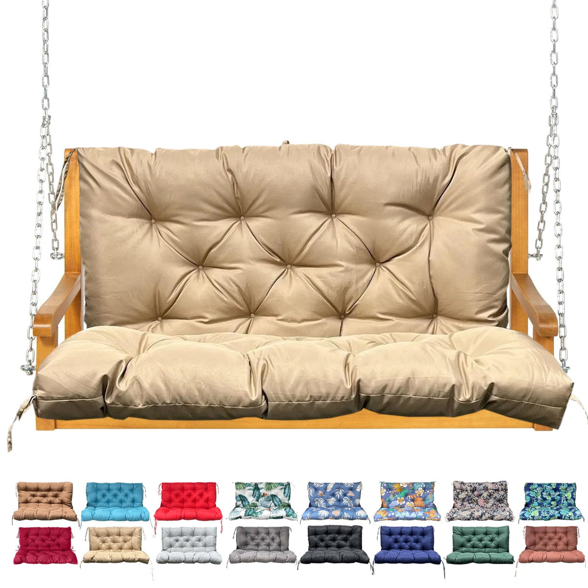 Porch Swing Cushion with Backrest, Waterproof Bench Cushion for Outdoor Furniture, 2-3 Seater Replacement Thickened Swing Cushion with Ties, Patio,Outdoor, Backyard and Garden (Yellow,60x40in)